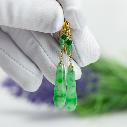 Green Jade Earrings | Natural Jadeite Jade Jewelry in 18K Yellow Gold | UPC #390645