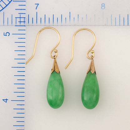 14K Yellow Gold Teardrop-Style Green Jadeite Jade Earrings | UPC #390829