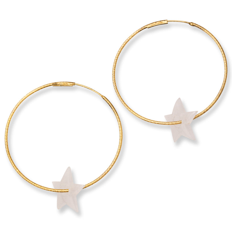 Ice Jadeite Jade Star Carving on 14K Yellow Gold Endless Hoop | UPC #394605