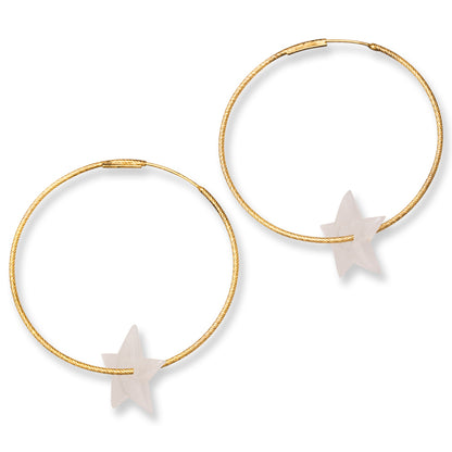 Ice Jadeite Jade Star Carving on 14K Yellow Gold Endless Hoop | UPC #394605