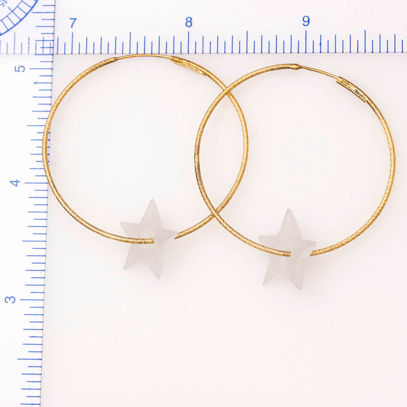 Ice Jadeite Jade Star Carving on 14K Yellow Gold Endless Hoop | UPC #394605