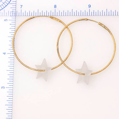 Ice Jadeite Jade Star Carving on 14K Yellow Gold Endless Hoop | UPC #394605