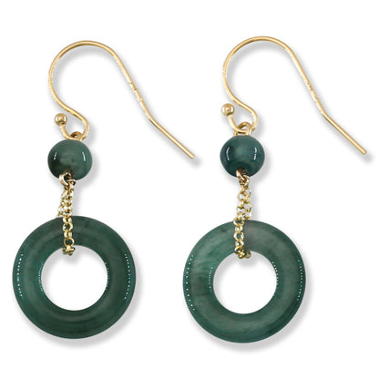 Blue Green Guatemalan Jadeite Jade Open Circle Drop 14K Yellow Gold Earring Jade Jewelry