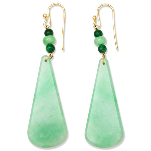 14K YELLOW GOLD GREEN JADEITE JADE FLAT TEAR DROP EARRING UPC #396081