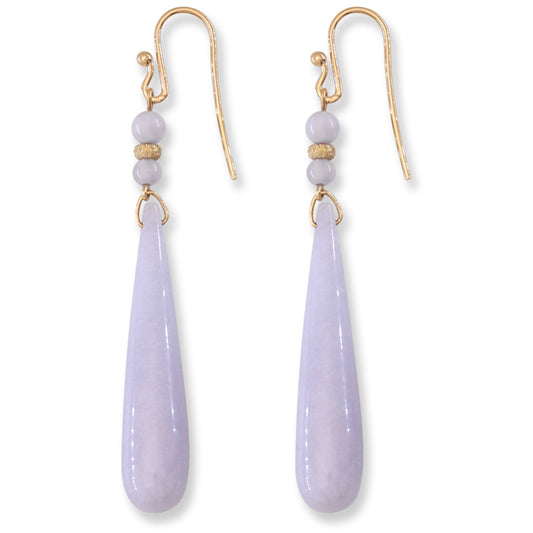 14K YELLOW GOLD LAVENDER JADEITE JADE TEAR DROP EARRING UPC #396098