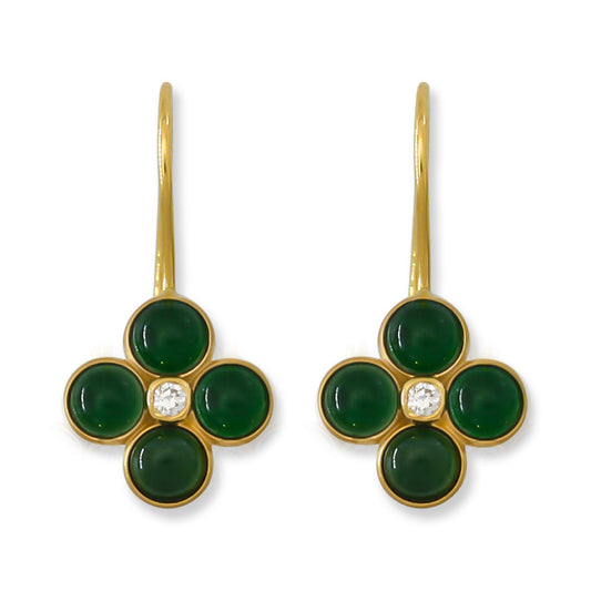 18K Yellow Gold Green Jadeite Jade and Diamond Earrings | UPC #396227