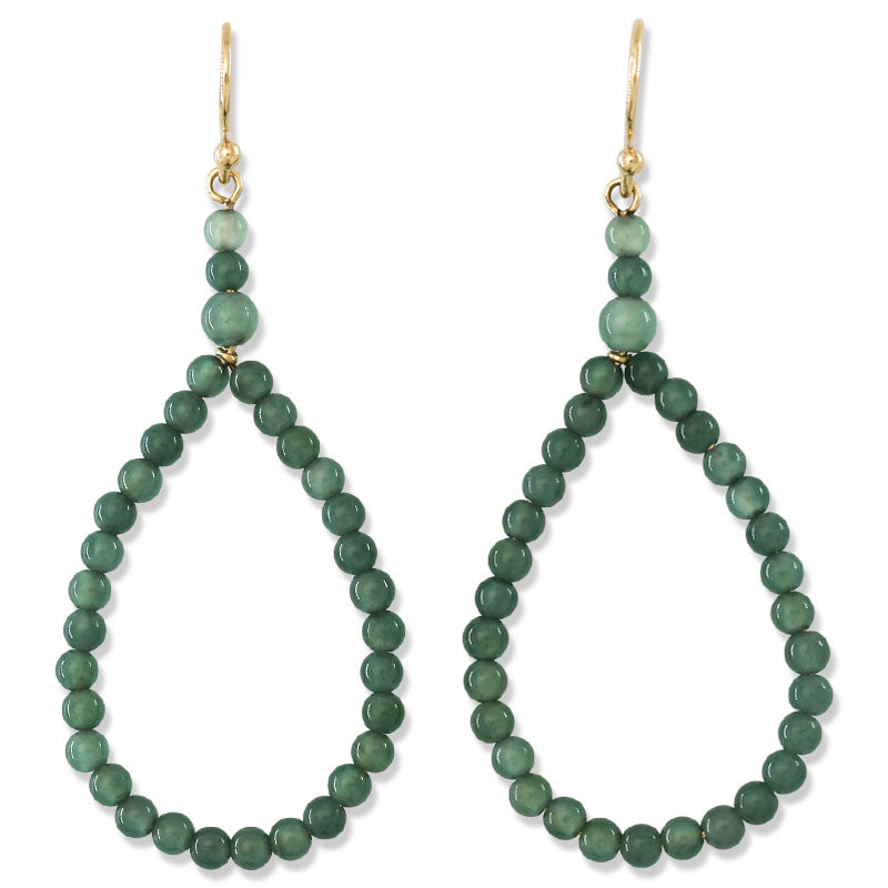14K YELLOW GOLD GREEN JADEITE JADE BEAD HOOP EARRING UPC #396265