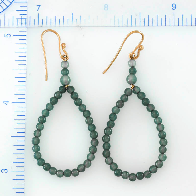 14K YELLOW GOLD GREEN JADEITE JADE BEAD HOOP EARRING UPC #396265