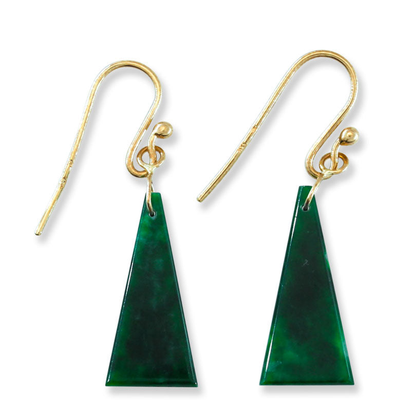 14K Yellow Gold Green Jadeite Jade Triangle Drop Earrings | UPC #396371