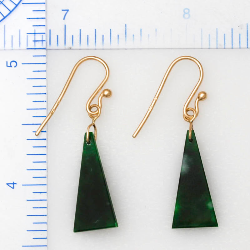 14K Yellow Gold Green Jadeite Jade Triangle Drop Earrings | UPC #396371