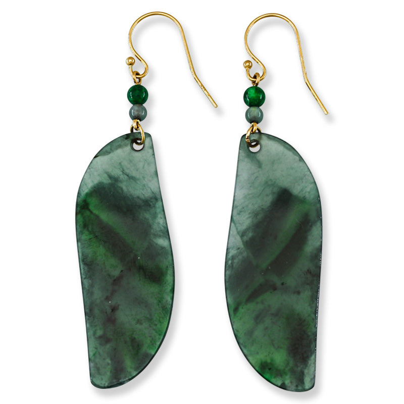 Blue Green Guatemalan Jadeite Jade Drop 14K Yellow Gold Earrings | UPC #402577