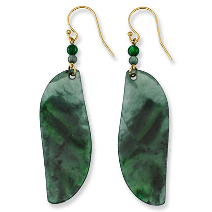 Blue Green Guatemalan Jadeite Jade Drop 14K Yellow Gold Earrings | UPC #402577
