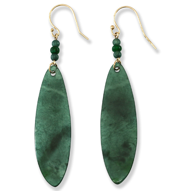 Blue Green Guatemalan Jadeite Jade Drop 14K Yellow Gold Earrings Jade Jewelry