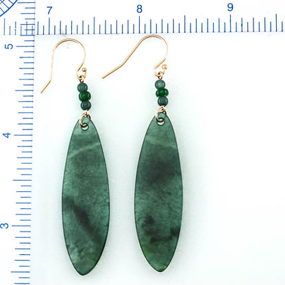 Blue Green Guatemalan Jadeite Jade Drop 14K Yellow Gold Earrings Jade Jewelry