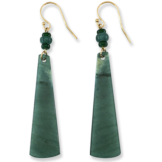 Blue Green Guatemalan Jadeite Jade Drop 14K Yellow Gold Earrings | UPC #402621
