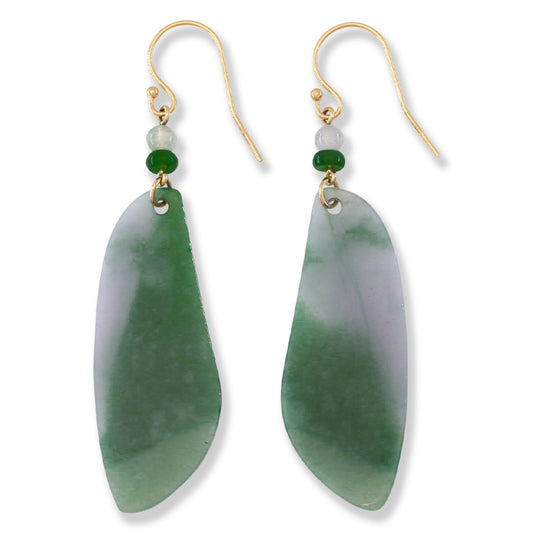 Blue Green and Lavender Guatemalan Jadeite Jade Drop 14K Yellow Gold Earrings | UPC #402591