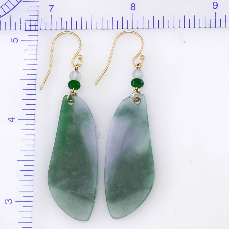 Blue Green And Lavender Guatemalan Jadeite Jade Drop 14K Yellow Gold Earrings Jade Jewelry
