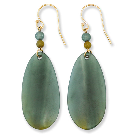 Blue Green Guatemalan Jadeite Jade Drop 14K Yellow Gold Earrings | UPC #402522