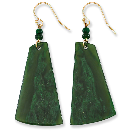 Green Nephrite Jade 14K Yellow Gold Drop Earring | UPC #402607