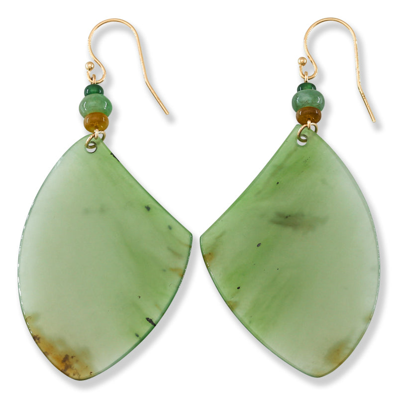 Green Siberian Nephrite Jade 14K Yellow Gold Drop Earring Jade Jewelry