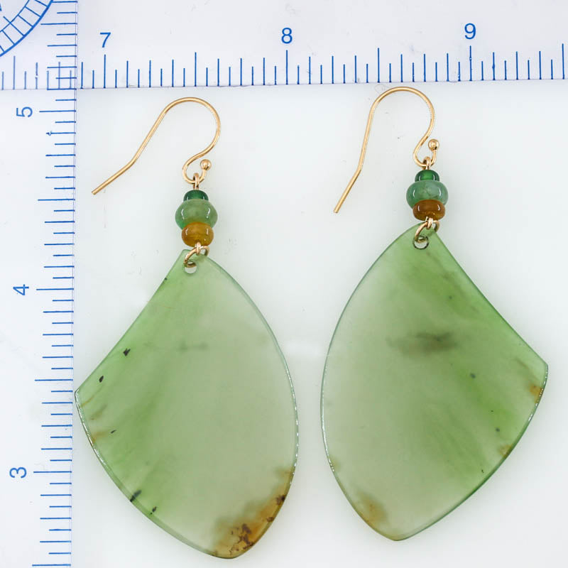 Green Siberian Nephrite Jade 14K Yellow Gold Drop Earring Jade Jewelry