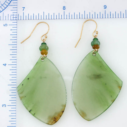 Green Siberian Nephrite Jade 14K Yellow Gold Drop Earring Jade Jewelry