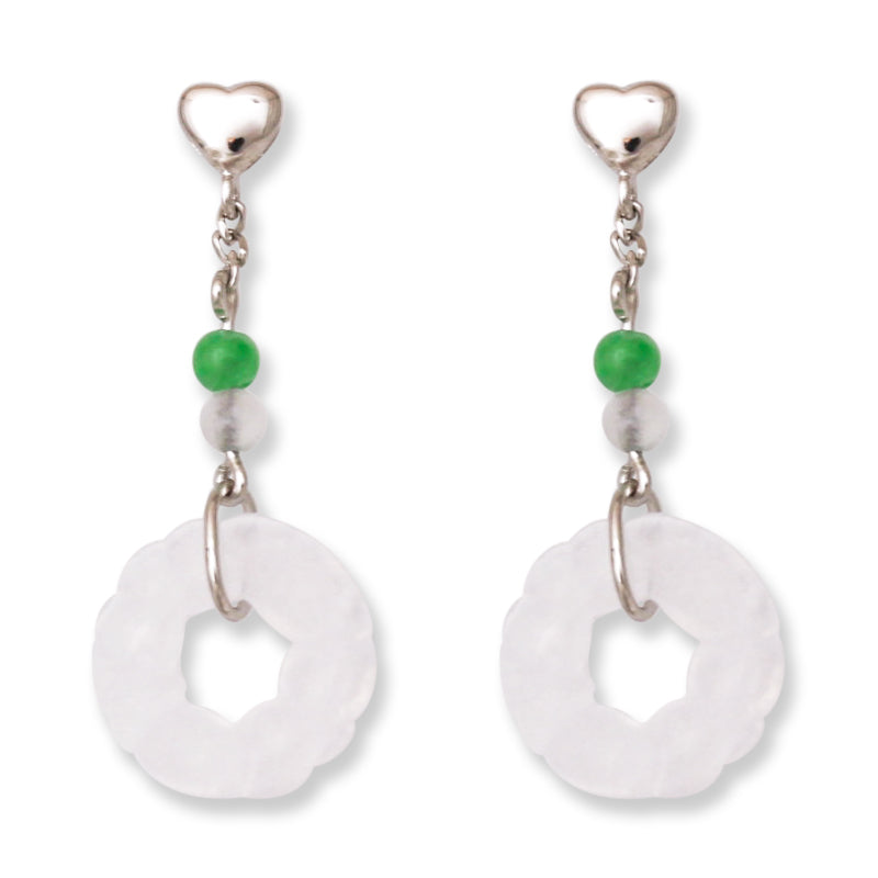18K WHITE GOLD ICE JADEITE JADE CARVED DISC 18K WHITE GOLD EARRING UPC #397149