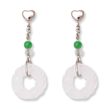 18K WHITE GOLD ICE JADEITE JADE CARVED DISC 18K WHITE GOLD EARRING UPC #397149