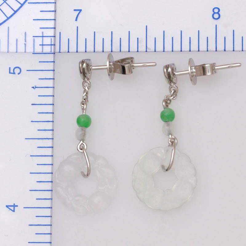 18K WHITE GOLD ICE JADEITE JADE CARVED DISC 18K WHITE GOLD EARRING UPC #397149