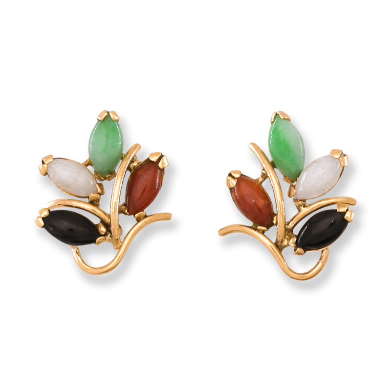 Vintage Rainbow Jadeite Jade 14K Yellow Gold Earrings | UPC #399891