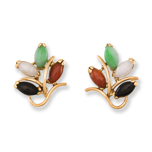 Vintage Rainbow Jadeite Jade 14K Yellow Gold Earrings | UPC #399891