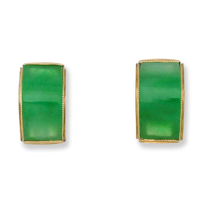 Vintage Green Jadeite Jade 14K Yellow Gold Bridge Stud Earring | UPC #401280