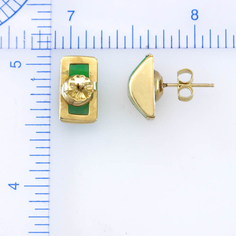 Vintage Green Jadeite Jade 14K Yellow Gold Bridge Stud Earring | UPC #401280