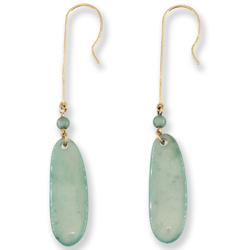 Blue Green Jadeite Jade Drop 14K Yellow Gold Earrings | UPC #401648