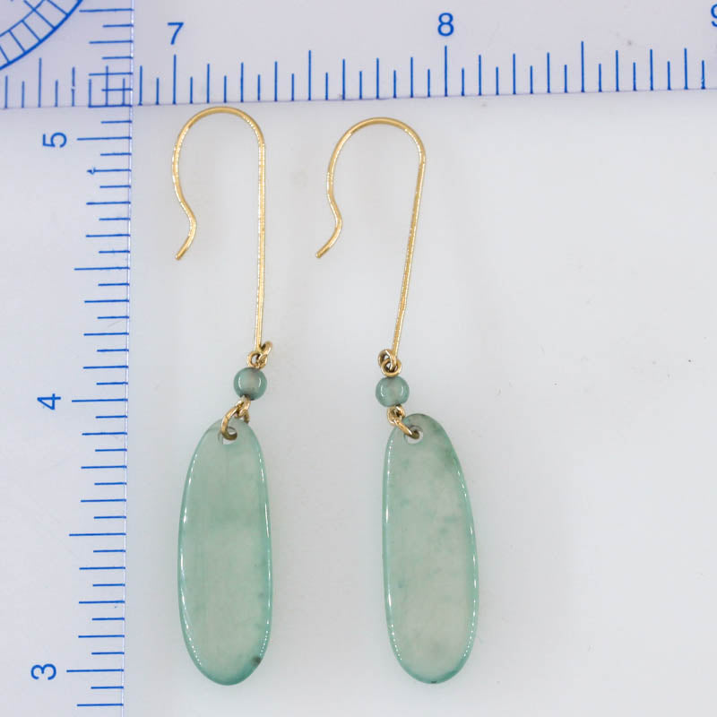 Blue Green Jadeite Jade Drop 14K Yellow Gold Earrings | UPC #401648