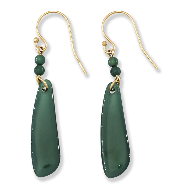 Blue Green Guatemalan Jadeite Jade Drop 14K Yellow Gold Earrings Jade Jewelry