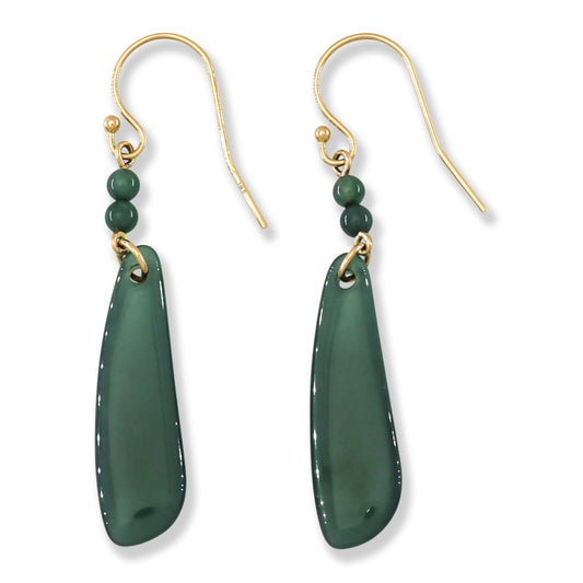 Blue Green Guatemalan Jadeite Jade Drop 14K Yellow Gold Earrings | UPC #401815