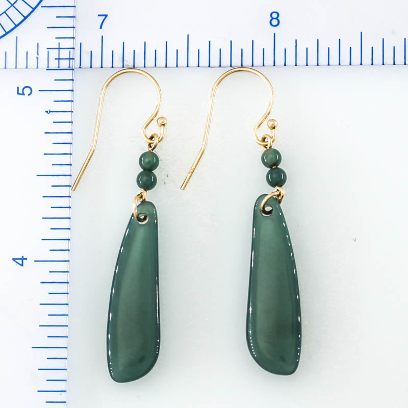 Blue Green Guatemalan Jadeite Jade Drop 14K Yellow Gold Earrings Jade Jewelry