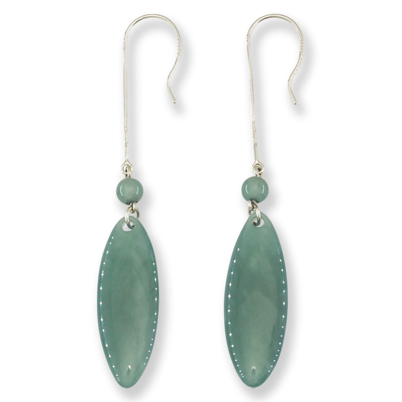 Blue Green Jadeite Jade Drop 14K White Gold Earrings | UPC #401631