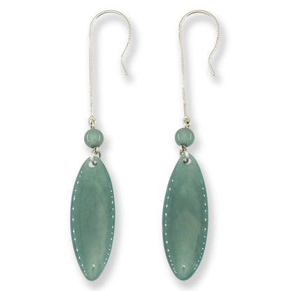 Blue Green Jadeite Jade Drop 14K White Gold Earrings | UPC #401631