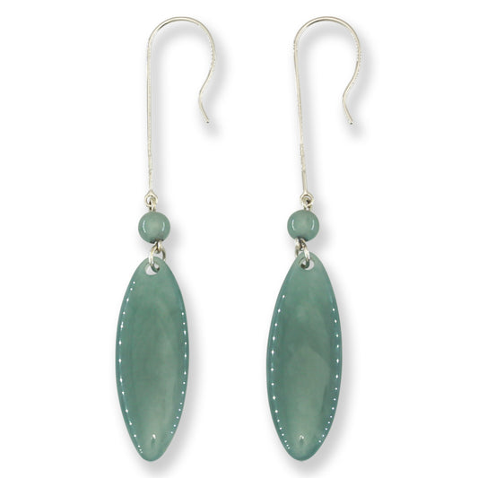 Blue Green Jadeite Jade Drop 14K White Gold Earrings | UPC #401631