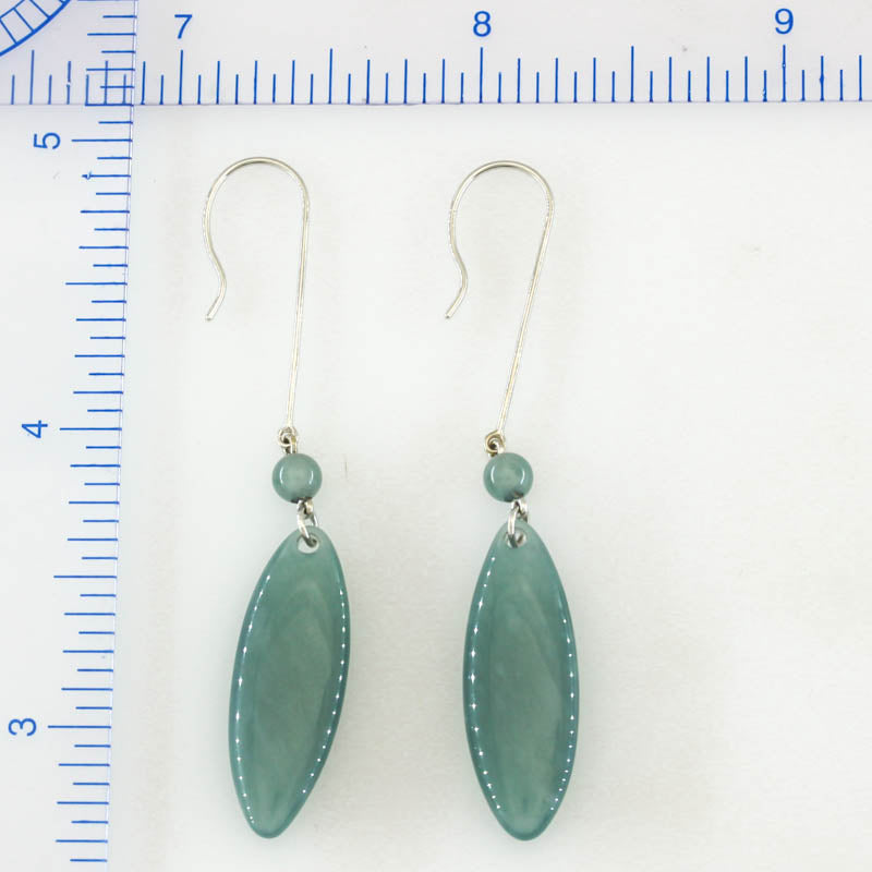 Blue Green Jadeite Jade Drop 14K White Gold Earrings | UPC #401631