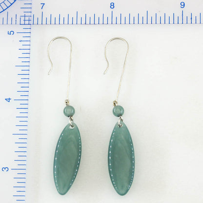 Blue Green Jadeite Jade Drop 14K White Gold Earrings | UPC #401631