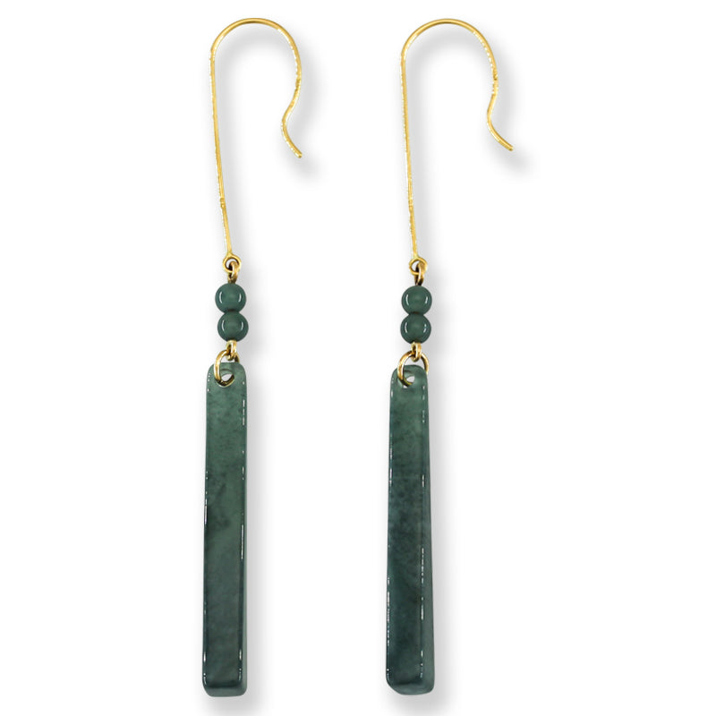 Blue Green Jadeite Jade Drop 14K Yellow Gold Earrings | UPC #401655