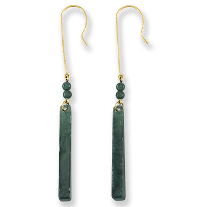 Blue Green Jadeite Jade Drop 14K Yellow Gold Earrings | UPC #401655
