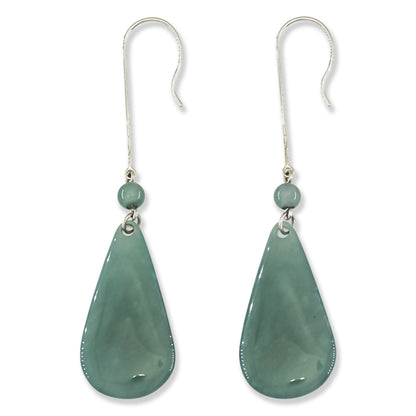 Blue Green Jadeite Jade Drop 14K White Gold Earrings | UPC #401624