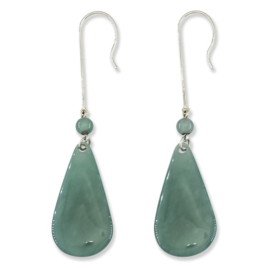 Blue Green Jadeite Jade Drop 14K White Gold Earrings | UPC #401624