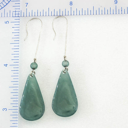 Blue Green Jadeite Jade Drop 14K White Gold Earrings | UPC #401624