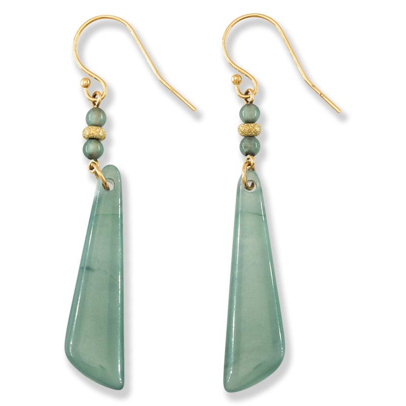 Blue Green Guatemalan Jadeite Jade Drop 14K Yellow Gold Earrings Jade Jewelry