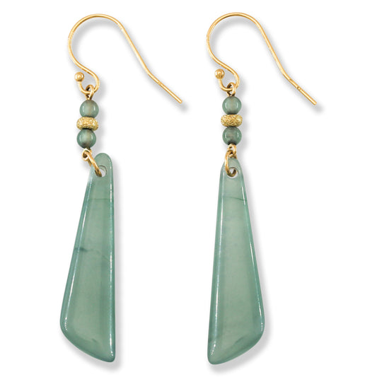 Blue Green Guatemalan Jadeite Jade Drop 14K Yellow Gold Earrings | UPC #401808